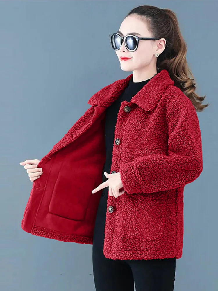 Faionable ort Outerwear Women's Loose Fit Leather Jaet Spring Autumn Design Large Size Button up Pure Color Versatile