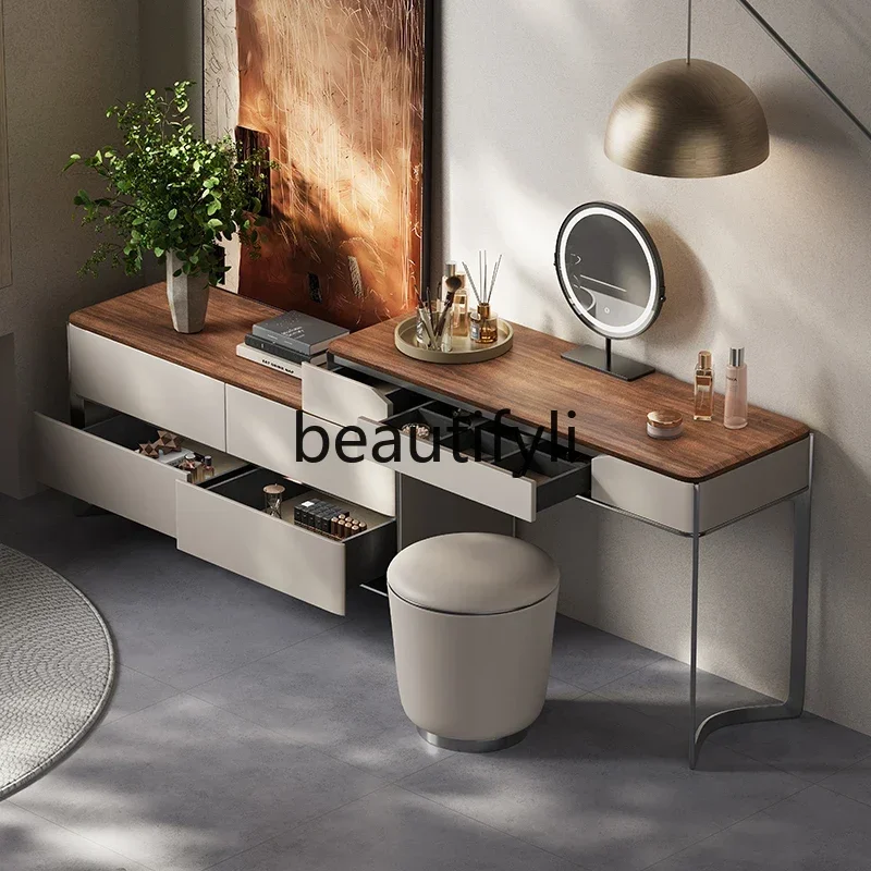 CC Italian minimalist dresser chest integrated bedroom simple high-end light luxury walnut solid wood makeup table