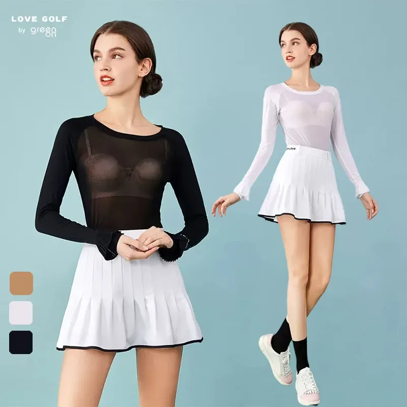 Love Golf Long-sleeved Sunscreen T-shirt Girl Ice Silk Stretch Golf Shirts Lady UV-proof Cooling Underwear Slim Quick-dry Jersey