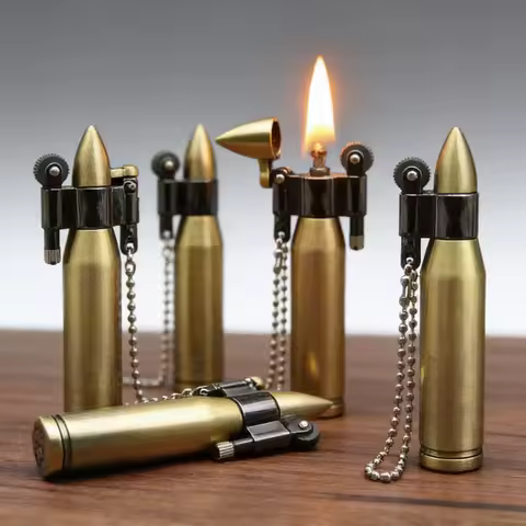 New Vintage Bullet Shaped Oil Lighter - Reusable Mini Pocket Keychain Design, Funny Cute Cool Style