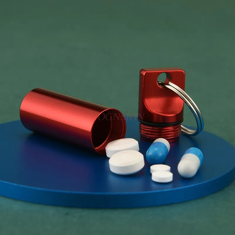 Outdoor portable medicine bottle aluminum alloy keychain hanging bottle mini waterproof small medicine box