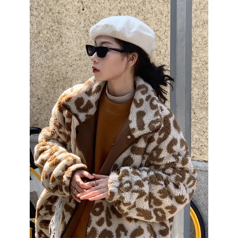 Zebra Print Female Two-Sided Lamb Wool Coat 2022 Winter Women's New All-match Cotton Coat Women's Loose Thickening Commuter W531