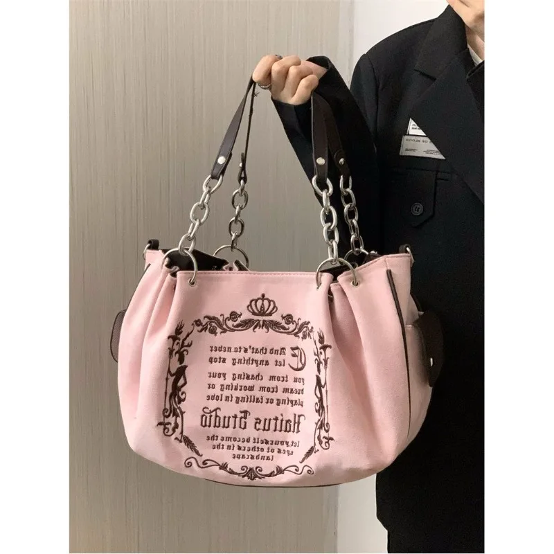 

Large-capacity Vintage Gothic Chain Tote Bags Female 2024 New Fashion Soft Slung Pumpkin Crossbady Bag Design Shoulder Bag Women