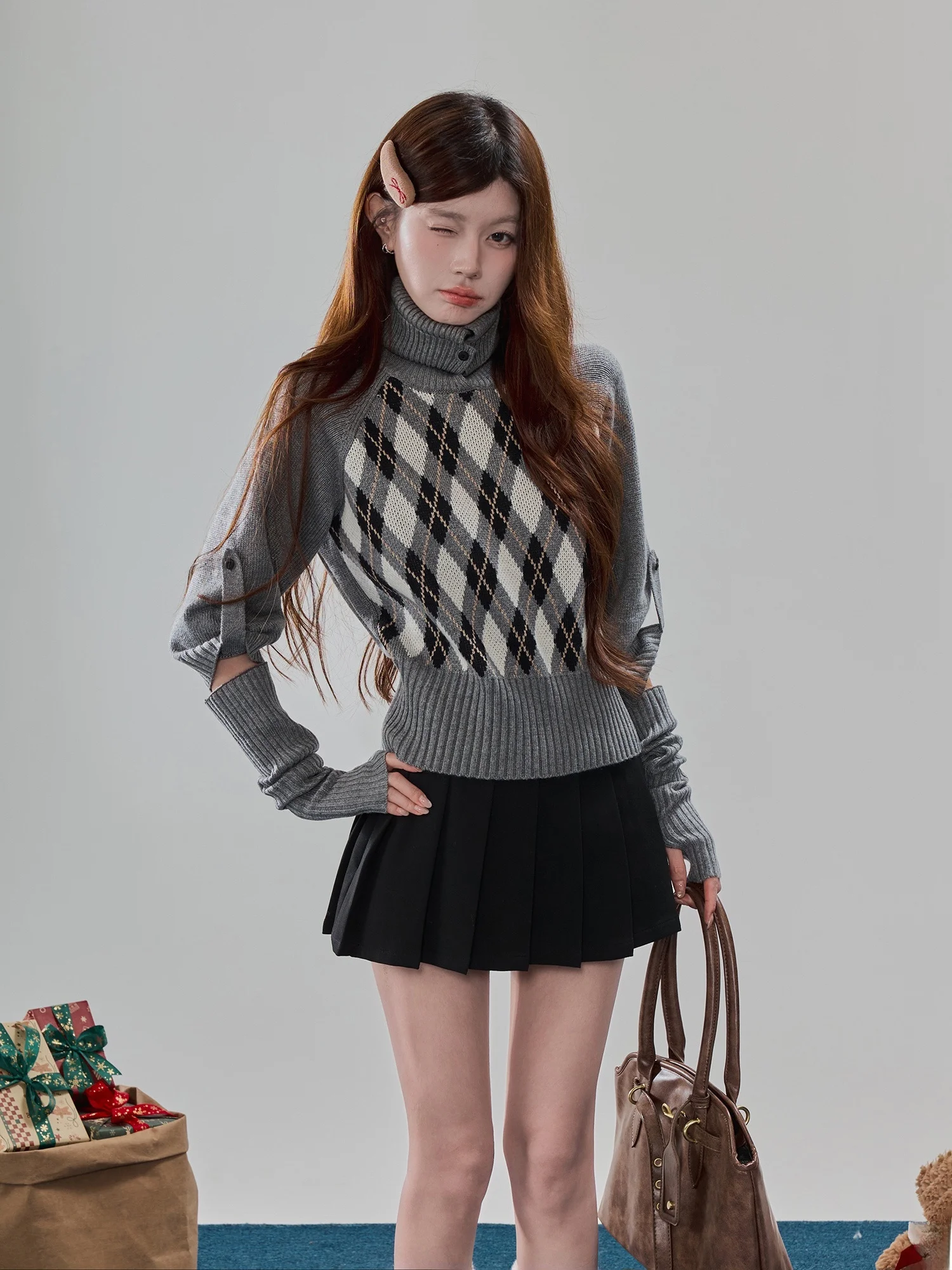 

Винтажный вязаный свитер Swee Diamond ID Mid-Sve для женщин, облегающий топ в студенческом стиле, мягкий, тонкой вязки, цветной