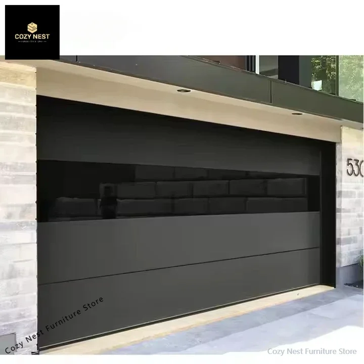 

DERCHI Modern Hurricane Resistant Garage Screened Door Black Mirror Automatic Frame Glass Garage Door with Motor