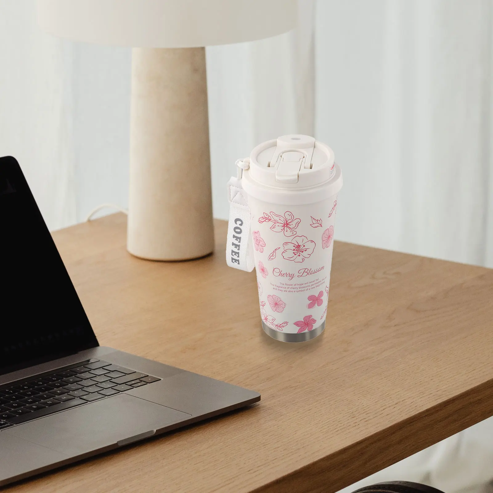 

Double Wall Tumbler Insulated Travel Cup Outdoor Water Cup Portable Handle Thermal Insulation Design Coffee Tumbler