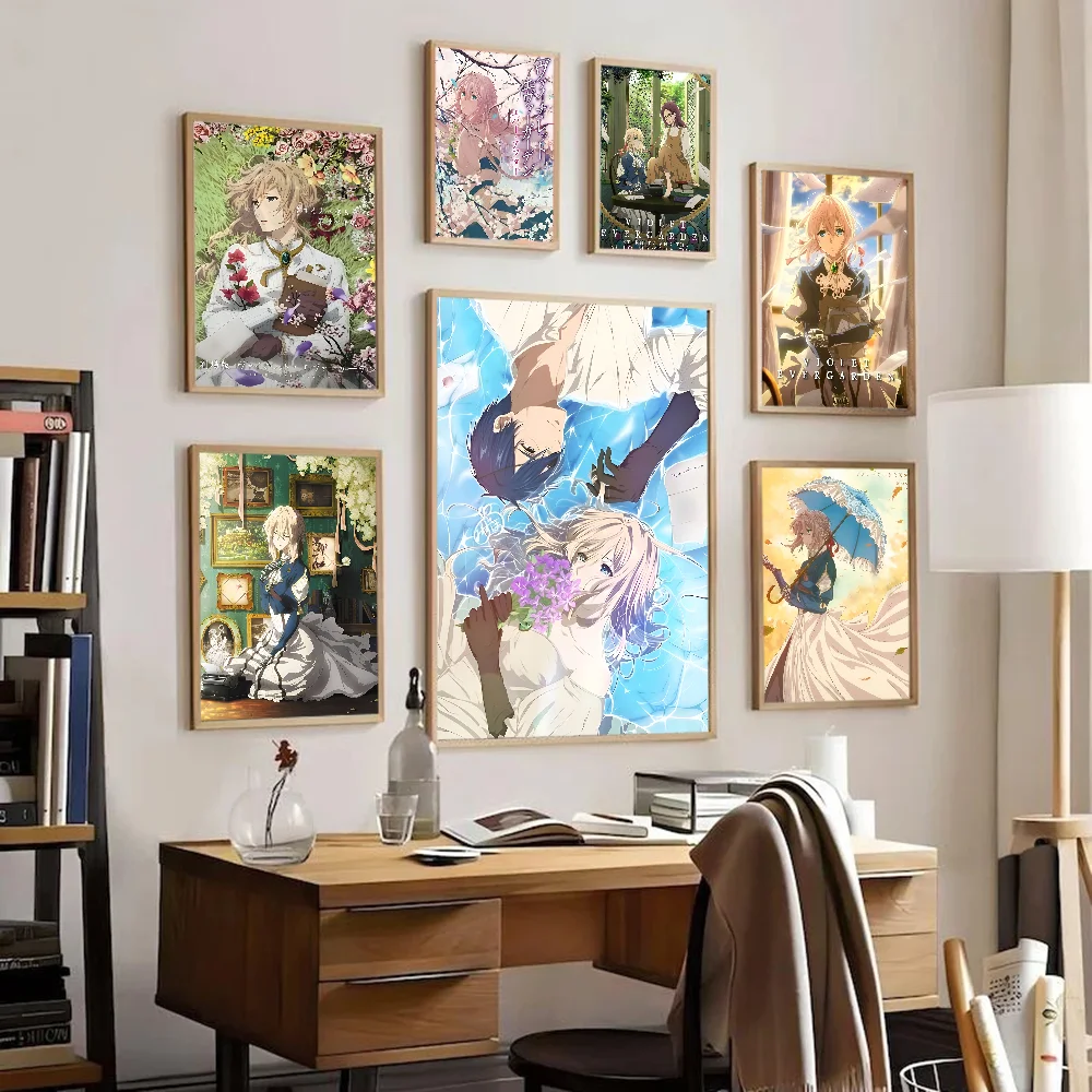 Popular Japan Anime Violet Evergarden Anime Posters Sticky Whitepaper Sticker DIY Room Bar Cafe Kawaii Room Decor