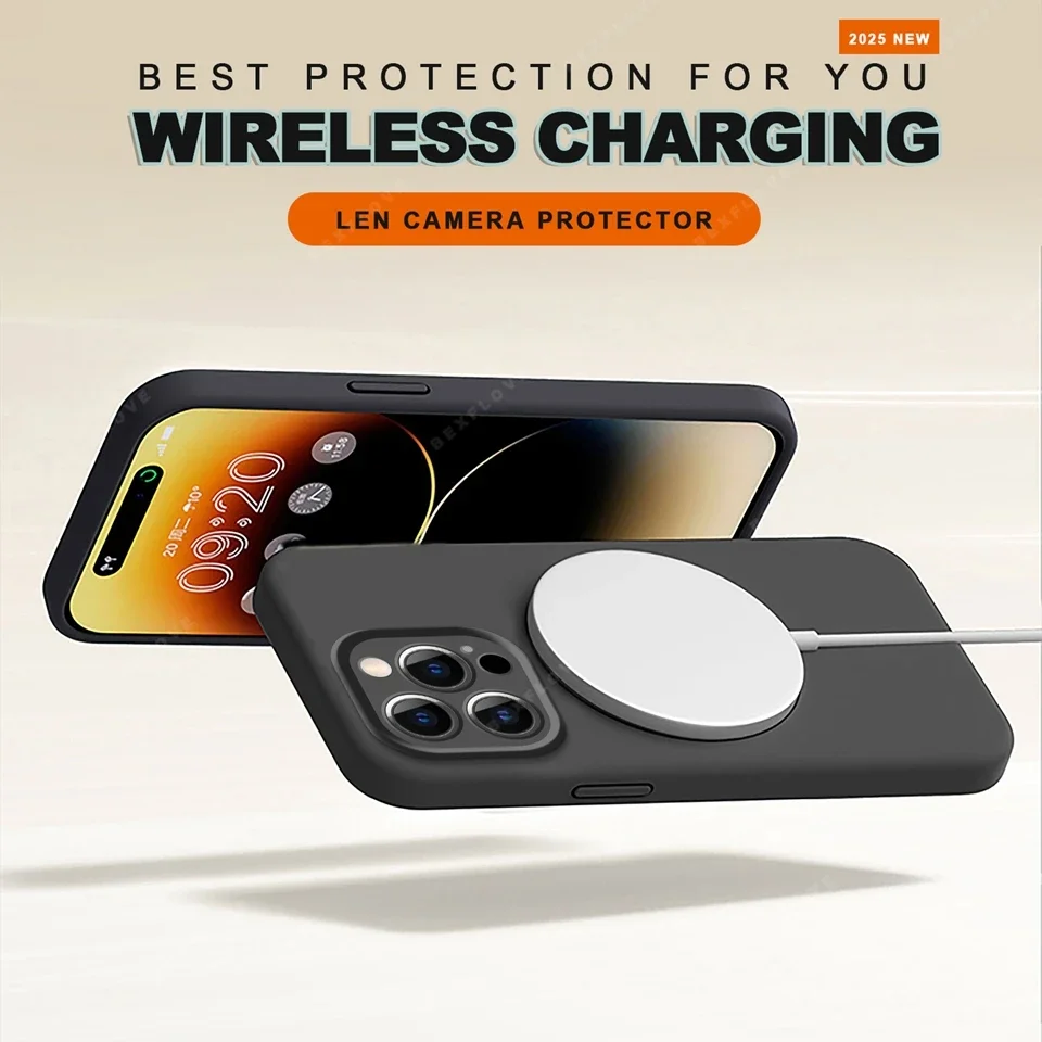 حافظة هاتف مغناطيسية من السيليكون السائل لهاتف آيفون 16E 16 14 15 Plus 12 13 16 Pro Max حافظة كاميرا Magsafe الرسمية غطاء ناعم