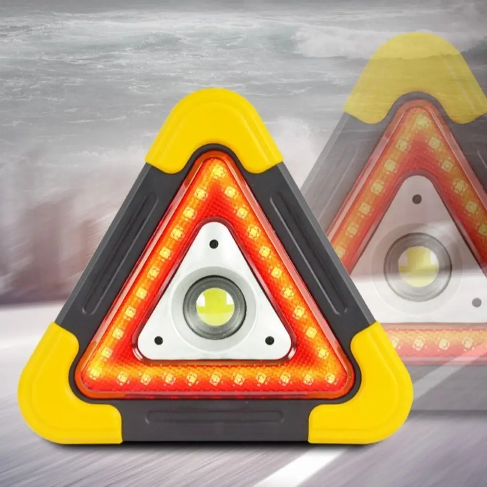 Portable 2-IN-1 Warning Light Solar Safety Triangle Warning Sign Roadside Breakdown LED Work Light Car