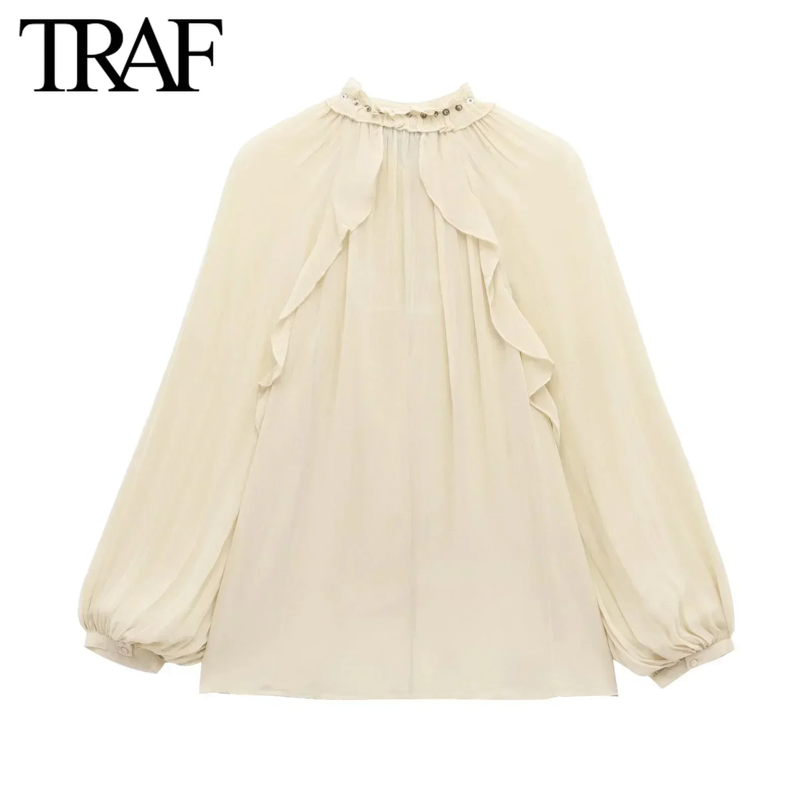 TRAF Top for Women Fashion Autumn Winter New Layered Decorative Romantic Style Blouse Street Clothing Shirts Chic Ladies Tops