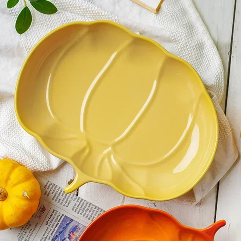 Pumpkin Series Cute Ceramic Plates Dinner Plates Japanese Pasta Dessert Plates Household Salad Plates Deep Plates Ins Style