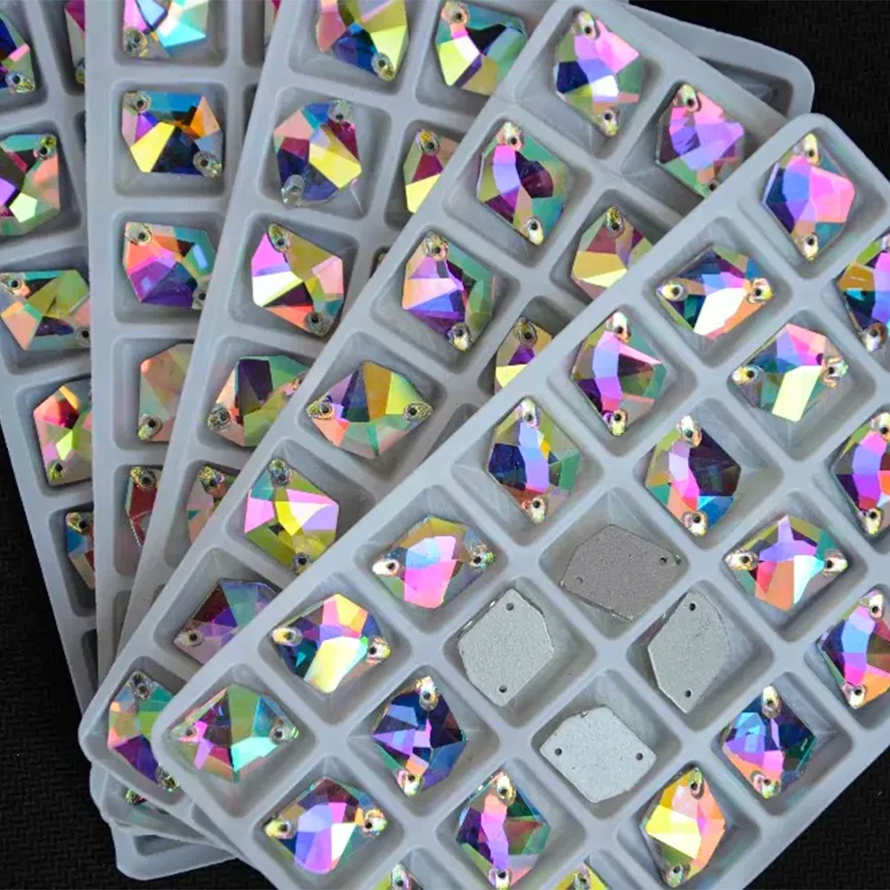 All Sizes Cosmic Shape Sew On Stones Crystal Clear AB Flat Back 2 holes11*14mm,13*17,16x21,21*27mm Glass Sewing Crystal Beads