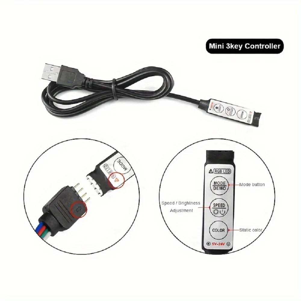 1M/3.28Feet RGB LED Light Strips Kit 3 Key Button Control USB 5V Tape for TV Backlight Home Festival Decoration Flexible Ribbon