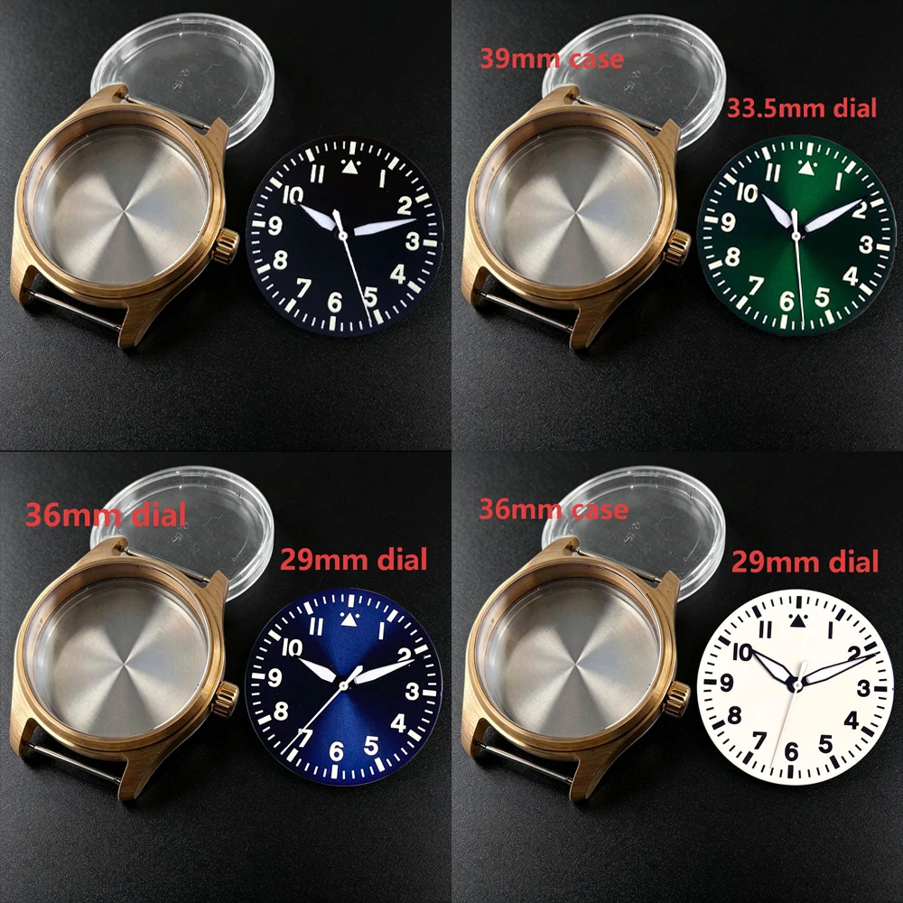 Real CUSN8 Bronze Pilot Watch Case Sapphire Glass Watch Dial Needles Suit fit NH35 NH36 Miyota 8215 ETA2824 PT5000 Watch Parts