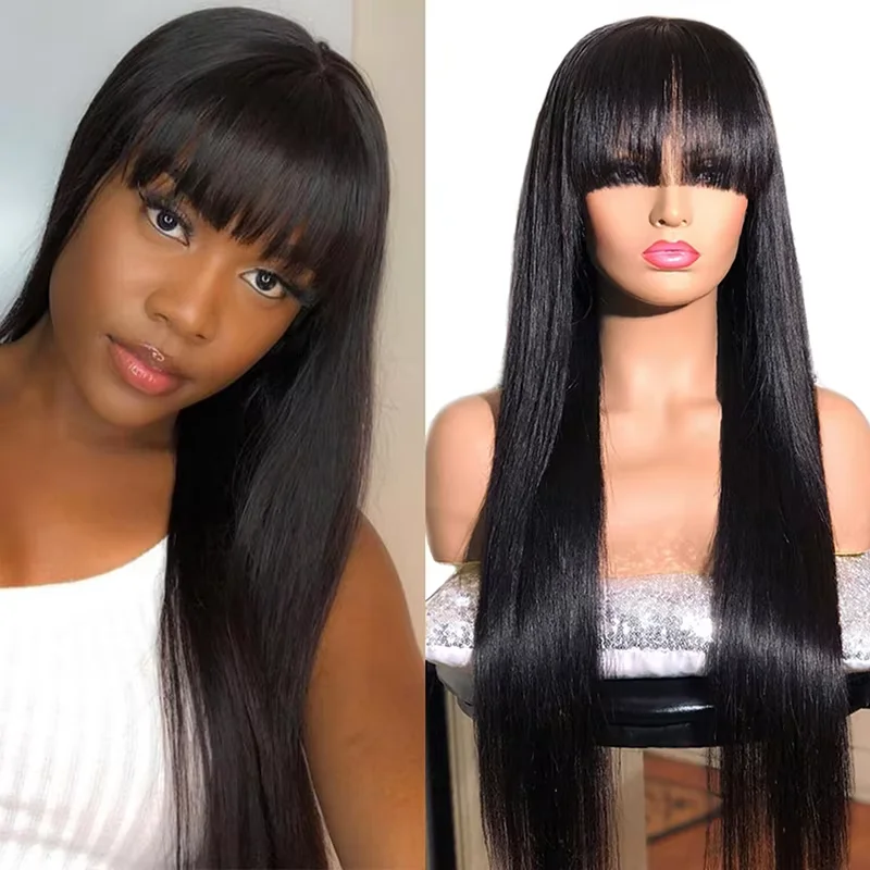 3x1 Middle Part Lace wig Bone Straight human hair wig with bangs 30 inch human hair wigs For Women On Sale Remy Hair Wigs