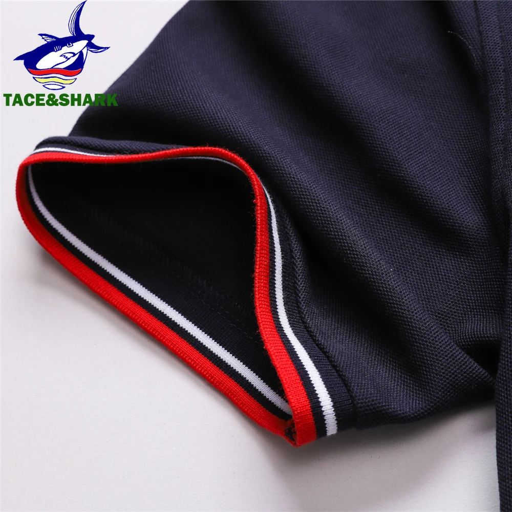 TACE&SHARK Solid Color Fashion Polo Shirt 2024 Summer Brand Shark Camisa Masculina Mens Polo Homme