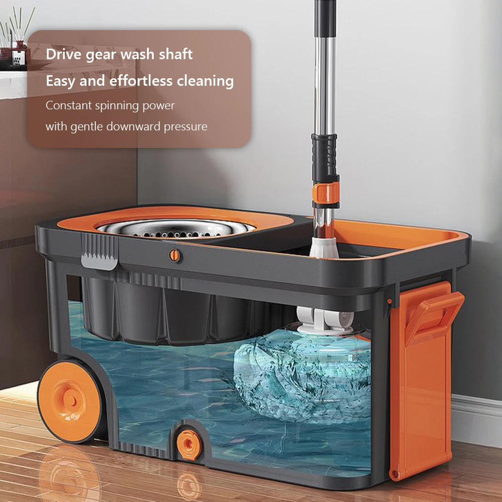 Rotary Mop Hand-free Automatic Dehydration Mop with 6 Replacement Ultra-Fine Microfiber Floor Cleaner Head Household Clean Tool