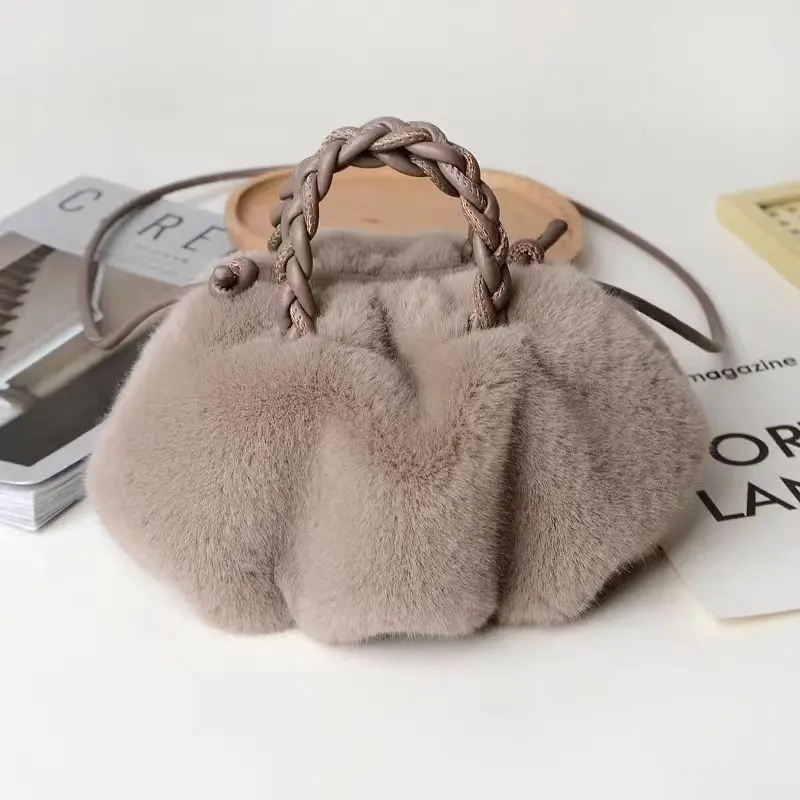 Women Handbags 2023 New Fashionable Delicate Senior Sense Fur Bag Autumn and Winter Portable Temperament Pumpkin Bag