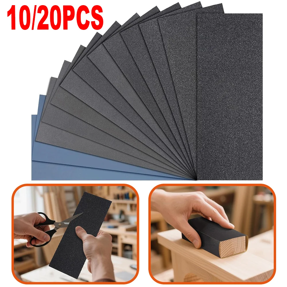 10/20Pcs Wet Dry Waterproof Sandpaper Sheets 80-5000 Grit 9x3.6 Inch Sand Paper for Automotive Wood Metal Furniture Polishing