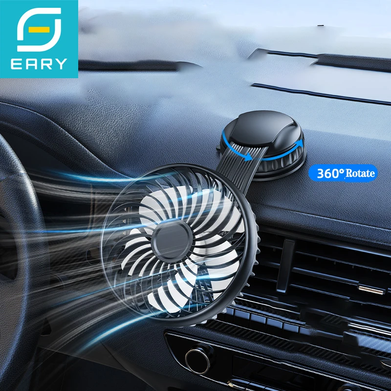 Eary Car Suction Cup Fan Mount Dashboard Hose Arm Adjustable 360° Rotate 3 Speeds Wind Summer Quiet Cooling Fans Car Accessories