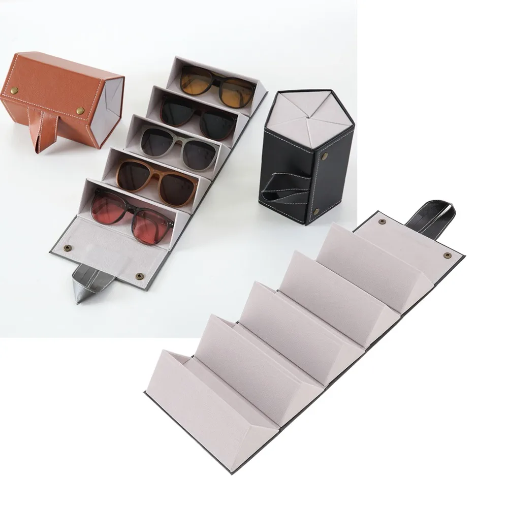 

PU Leather Sunglasses Organizer Case Multiple Slots Foldable Design Travel Glasses Case Roll Up Design 5 Slots