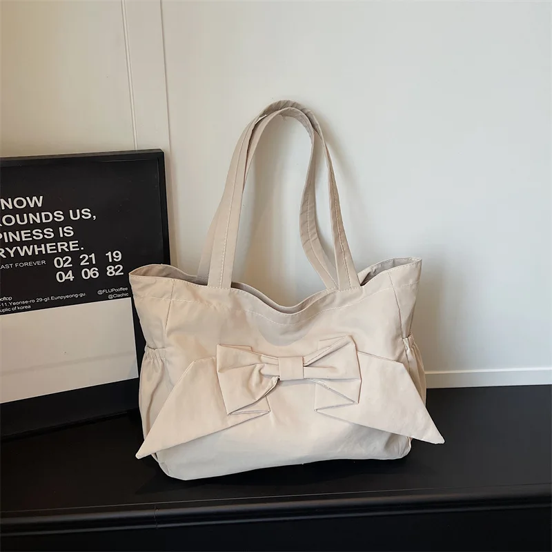 

High-quality Shoulder Bag With Large Bow Korean Casual Versatile Multi-functional Tote Bag With Side Pockets Zipper Bucket Type
