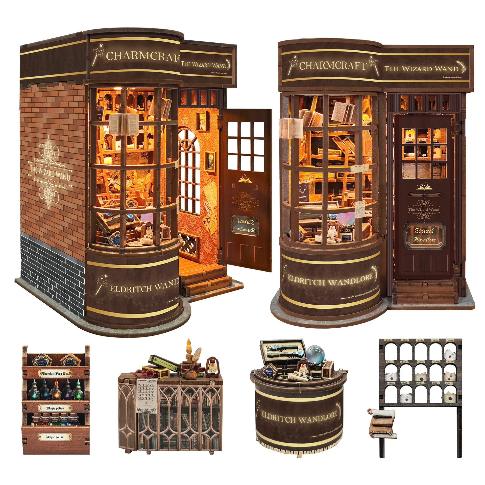

OUZEY 3D Vintage Wizard's Shop Book Nook DIY Kit - Miniature Magic Store Model with Figurines, Bookshelf Decor Gift for Adults