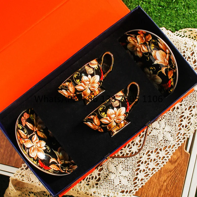 

European luxury Guochao bone china retro coffee cup and saucer set ceramic cup exquisite souvenir gift box