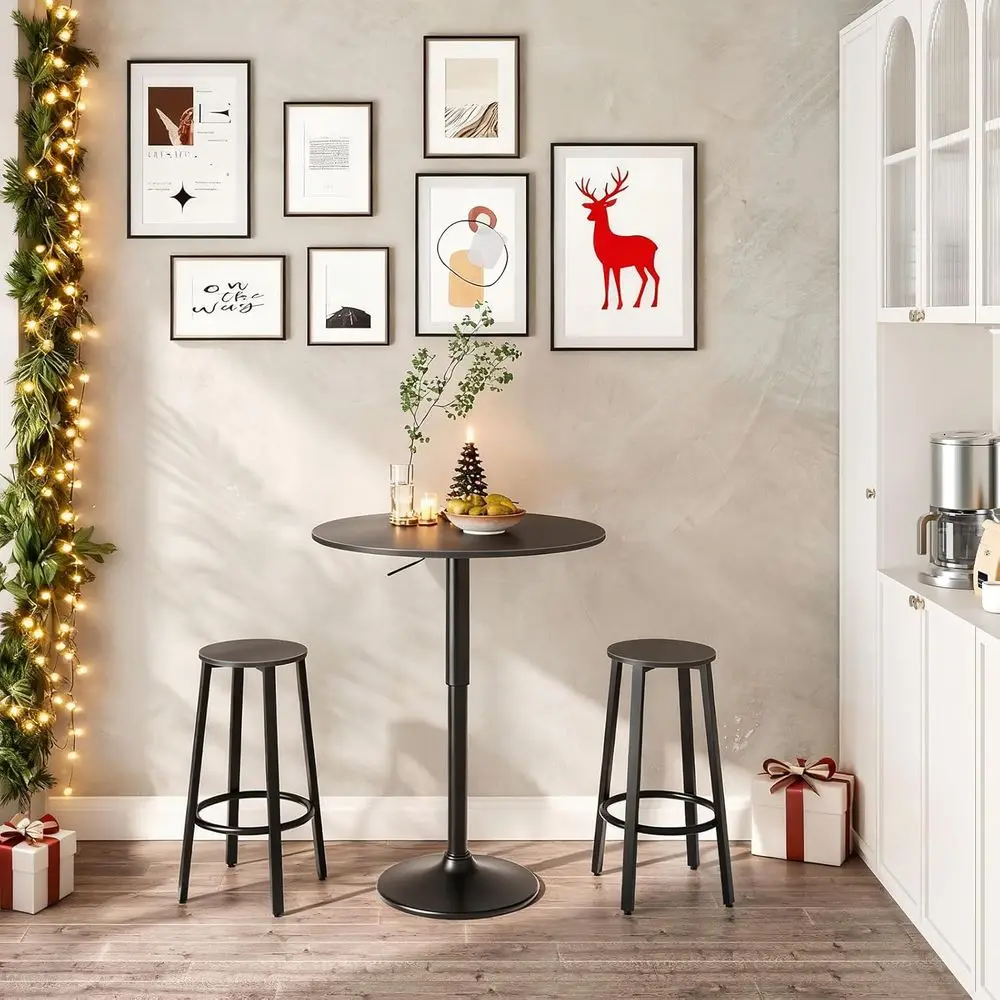 Bar Table, Height-Adjustable Round Pub Table 27-35.4 Inches, Cocktail Table with Sturdy Base, Modern Style, Easy to Assemble, Su