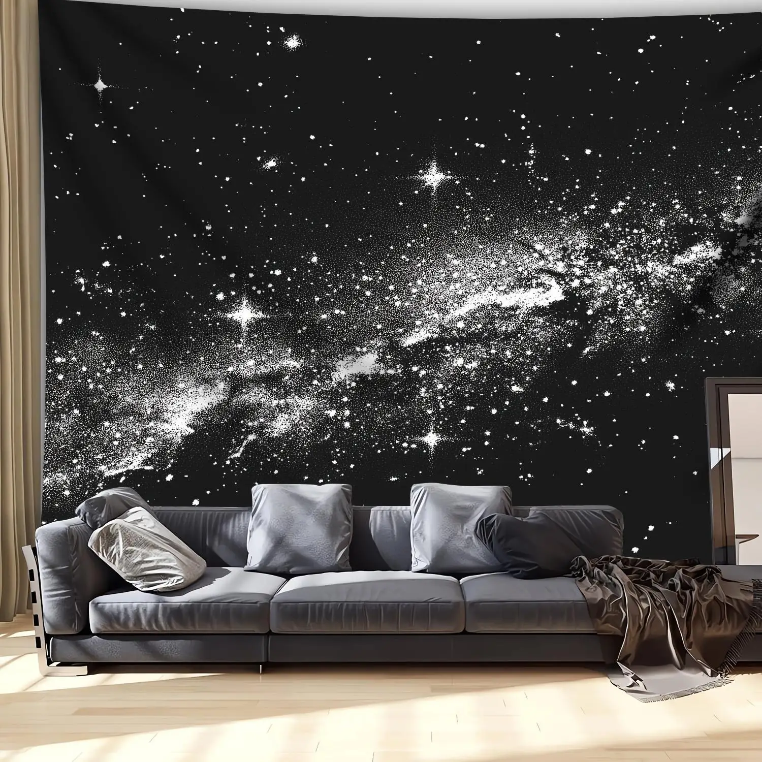 1pc Black And White Starry Night Sky Galaxy Milky Way Tapestry Astronomy Wall Art Bedroom Decor Cosmic Space Background Print