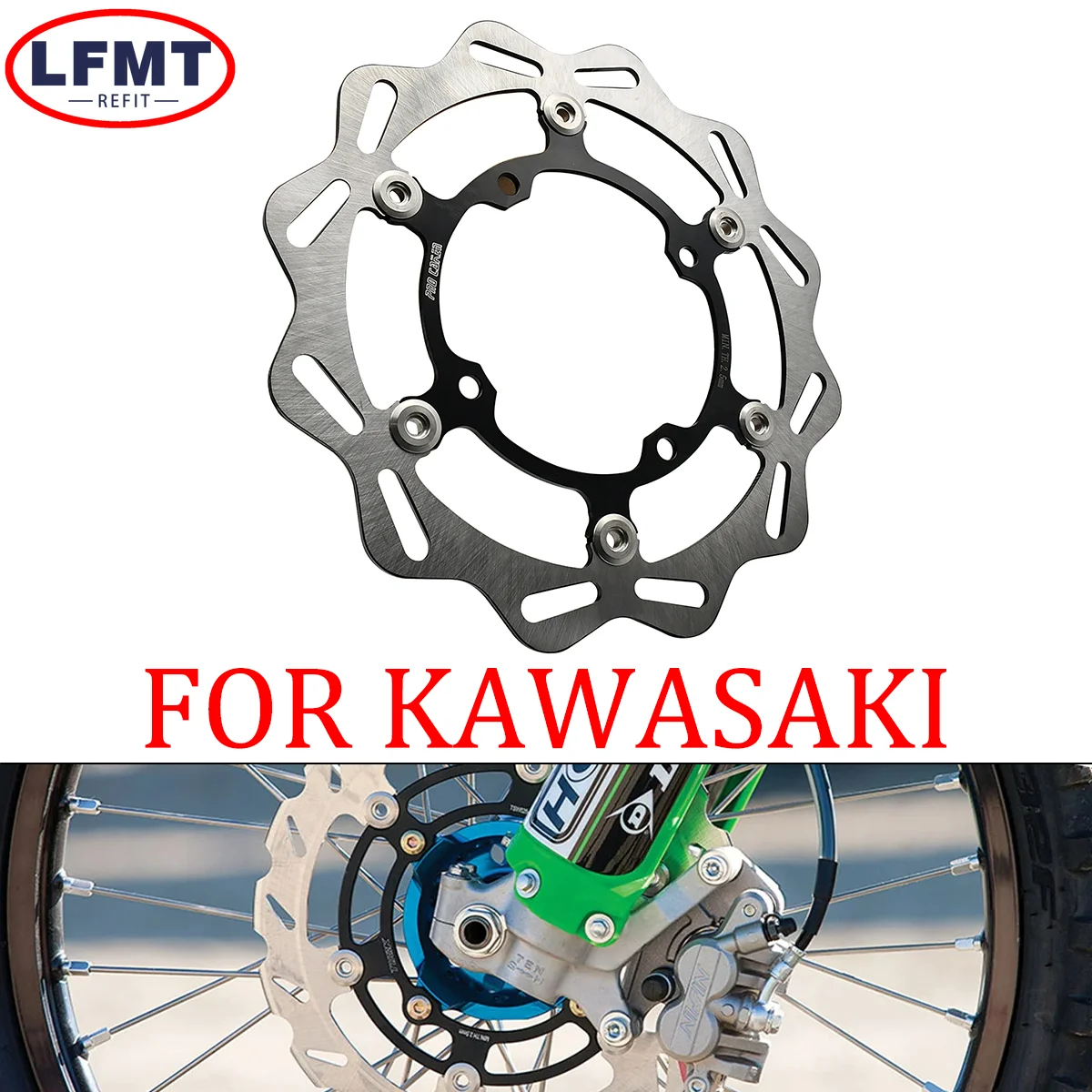 

Motorcycle 320MM Front Floating Brake Disc Rotor Bracket For Kawasaki KX KLX KX250F KX450F KX125 KX250K LX450R 2006-2020 2021