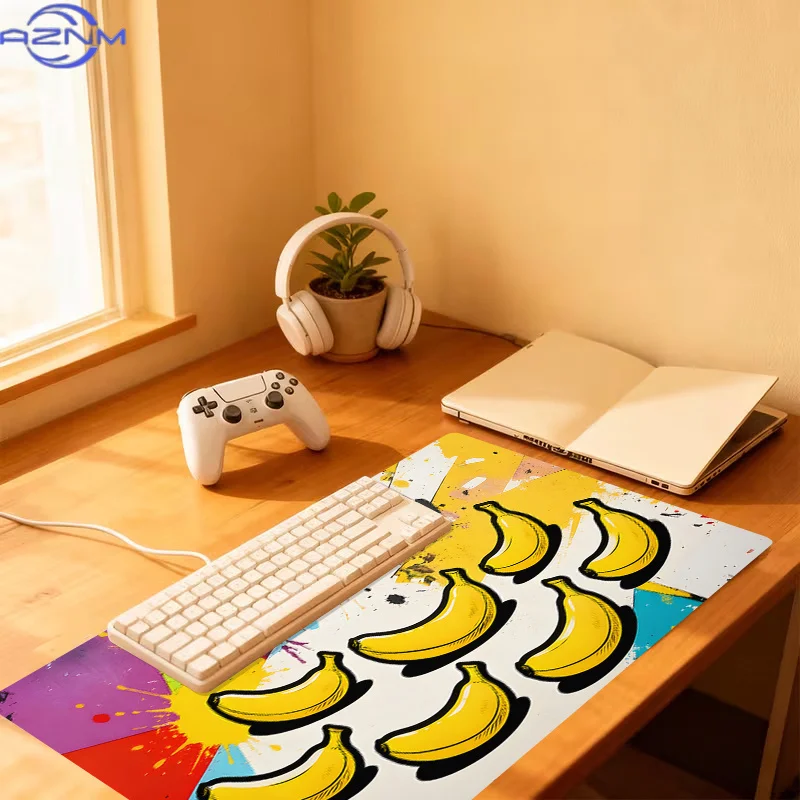 1pc Extra-Large, Non-Slip, Durable Desk Mat, Mouse Pad, Featuring a Pop Art Style Banana Pattern, Rubber Base, for Office, Compu