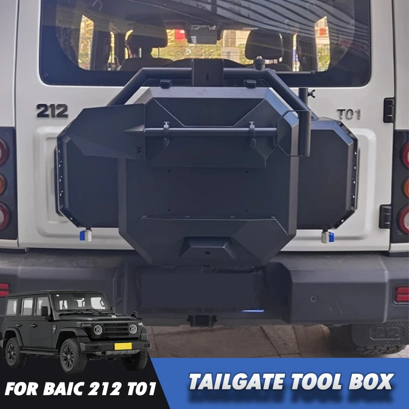 Tailgate Tool Box for BAIC 212 T01 Stainless Steel Spare Tire Expansion Storage Box Spare Tire Bag Modification Accessories