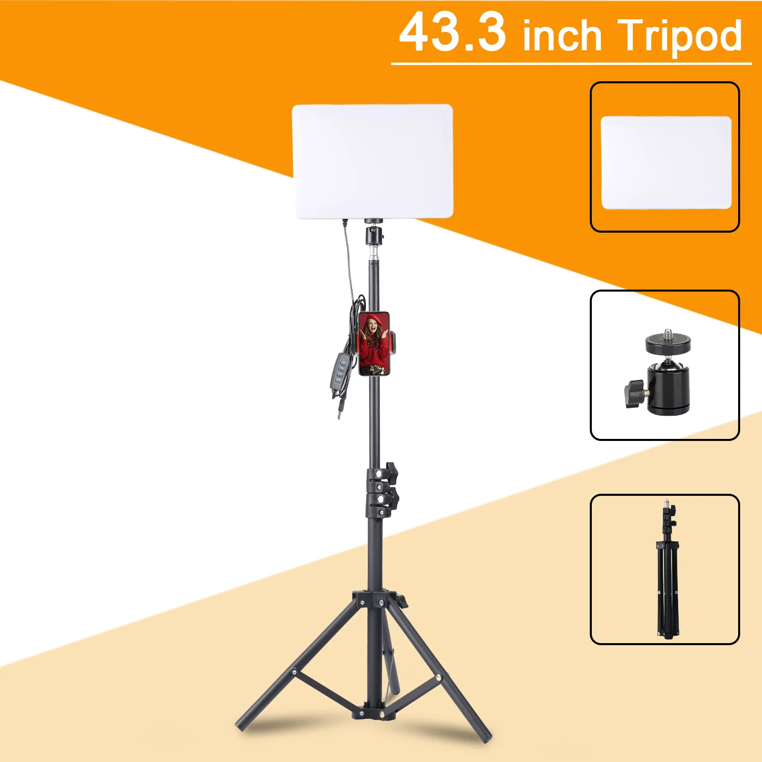 

10 Inch Square Light Selfie LED Light with Tripod and Cell Phone Holder for Smartphone, Camera, Photography and Video Recording