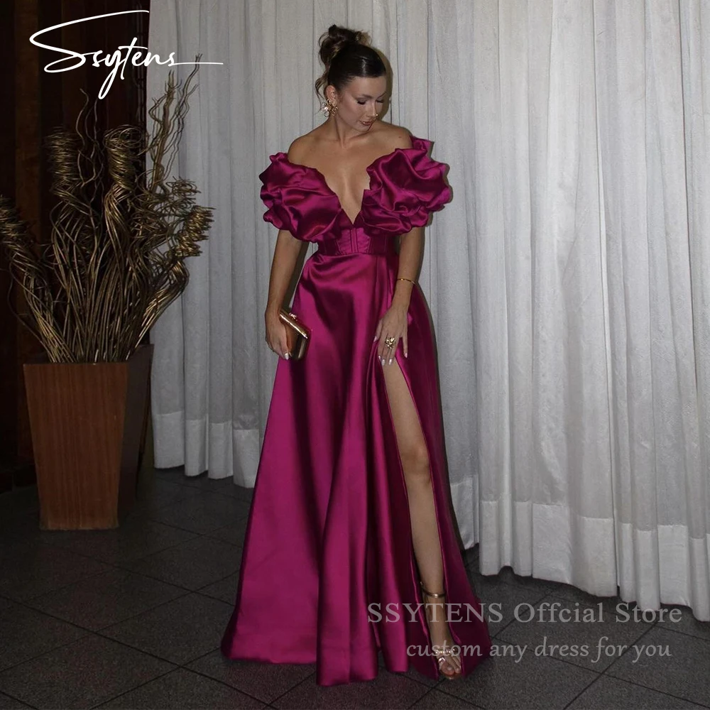 

Fuchsia Evening Dresses Off the Shoulder Formal Occasions Floor Length Prom Gowns Customized Slit Elegant Party Dresses Woman