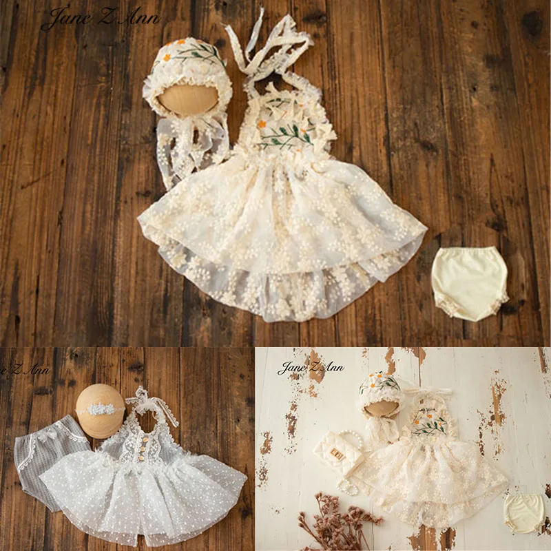 Lace embroidered gauze dress  flower baby girl princess photo suit newborn photography  props twins clothing