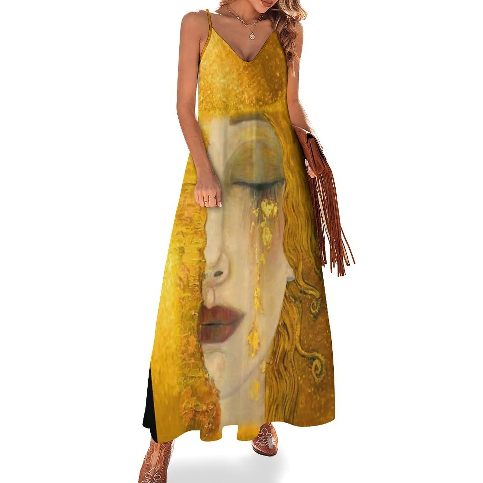 

Gustav Klimt Freya's Tears| Gustav Klimt - golden tears Sleeveless Long Dress dress womens clothing Dress