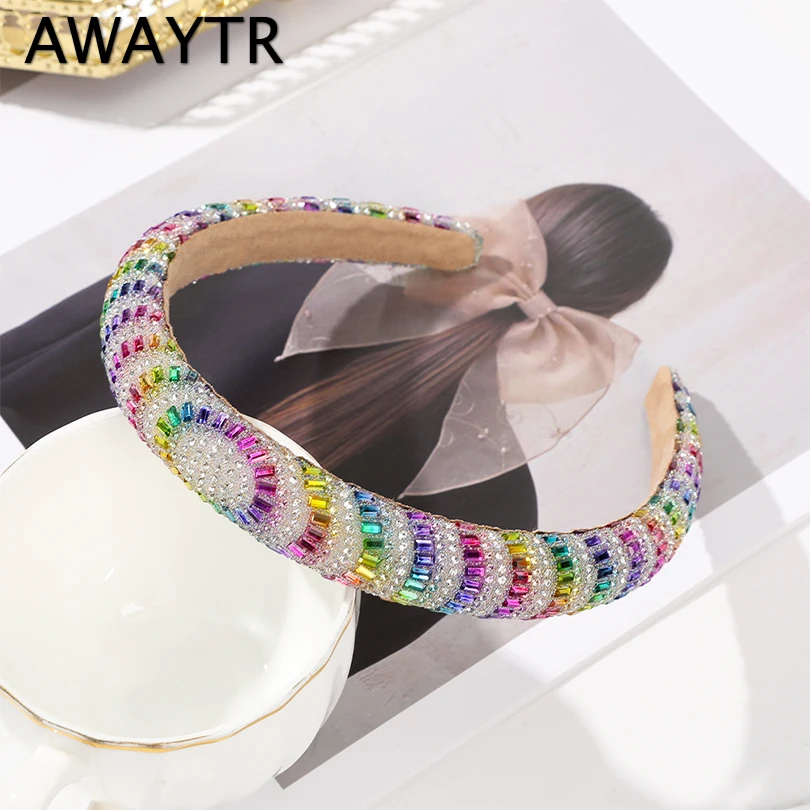 

AWAYTR Rainbow Headbands Simple Elegant Full of Diamond Hair Accessories Baroque Fashion Hair Accessories Women Hairband