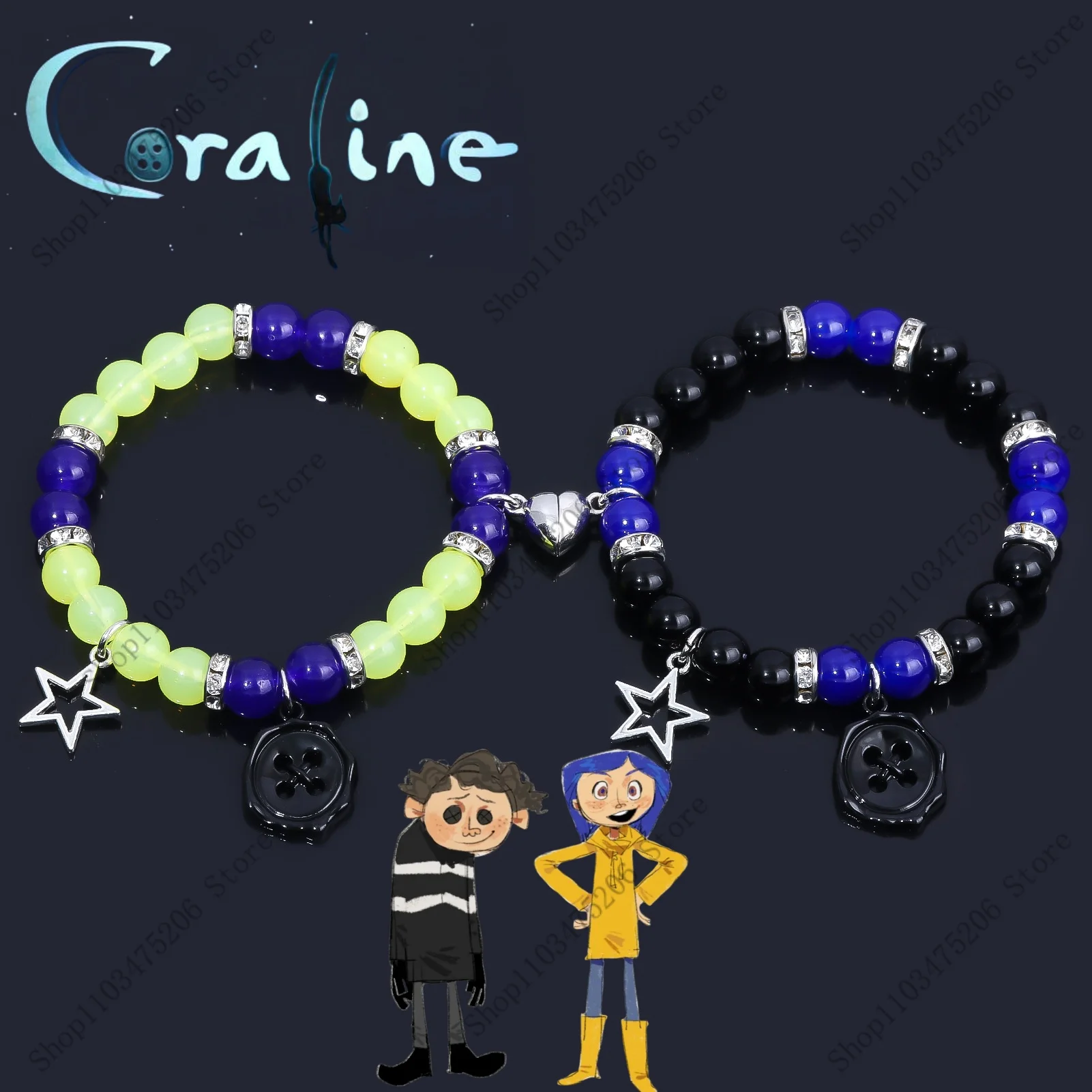 

Horror Anime Coraline & The Secret Door Bracelet Coraline and Wybie Couple Bracelet Halloween Cosplay Props Valentine's Day Gift