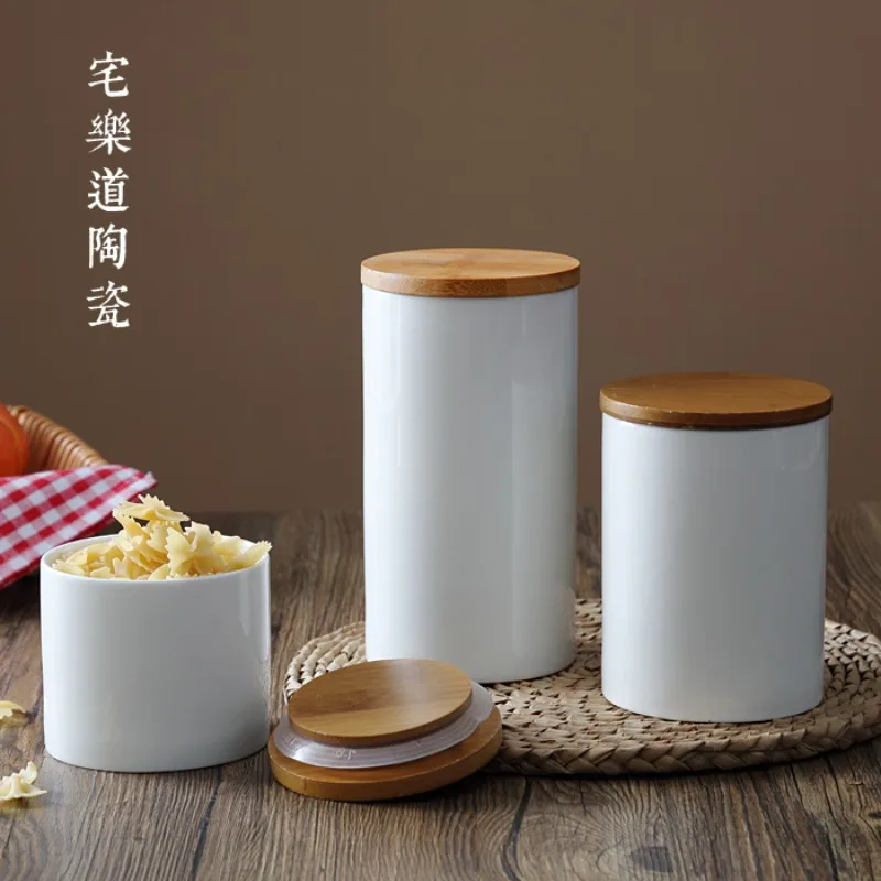 Japanese-style Japanese style bamboo lid ceramic sealed jar storage jar kitchen food tea coffee multigrain seasoning jar