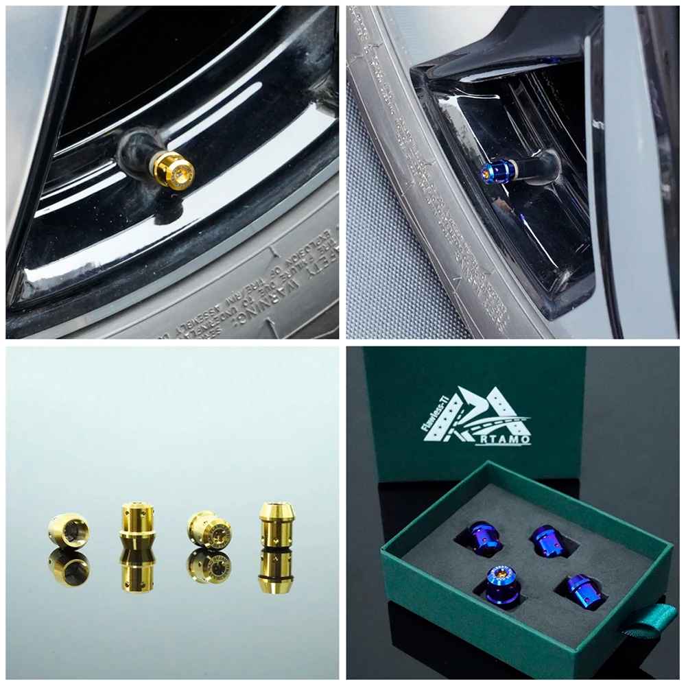 FLAWLESSTI Gr5 Titanium Car Tire Valve Stems Cap Dust Valve Car Universal