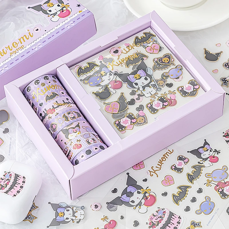 Sanrio Stickers Gift Box Kawaii  Kuromi Cinnamoroll Melody Anime Hand Account Guka Decoration DIY Sticker Girls Kids Toys