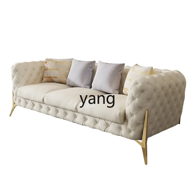 XYY1 Cream Jenny Pull-up Leather Sofa Luxury American Living Room Quad Sofa
