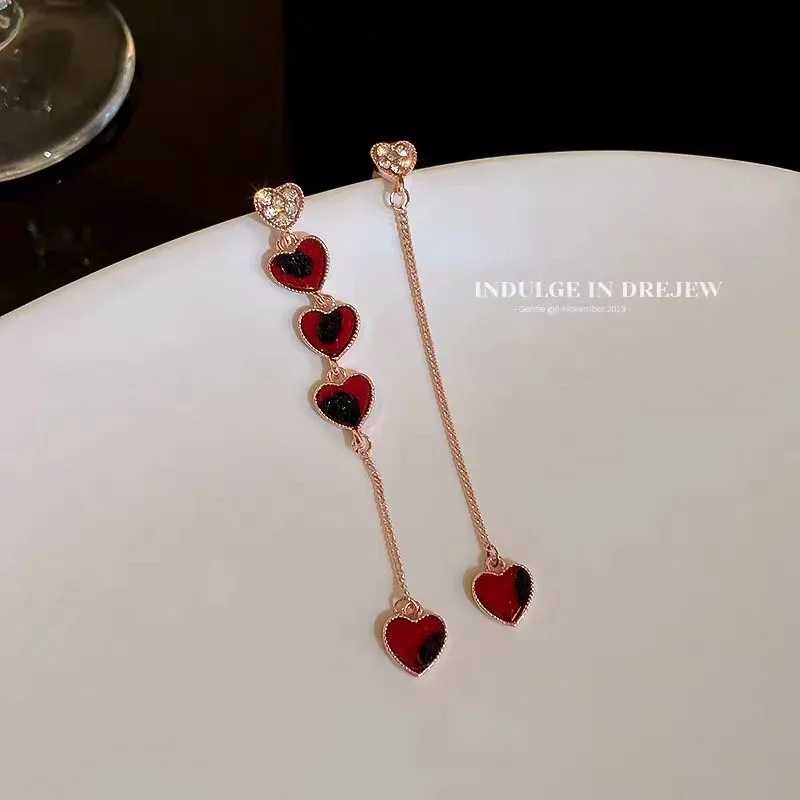 Nueva moda pendientes de borla de circón con forma de corazón de amor para mujer, cadena larga de cristal brillante, pendiente colgante asimétrico, joyería de fiesta para chica