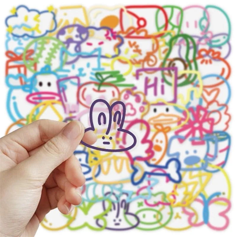 50Pcs Cartoon Colorful Line Doodle Stickers Waterproof for DIY Laptop Phone Case