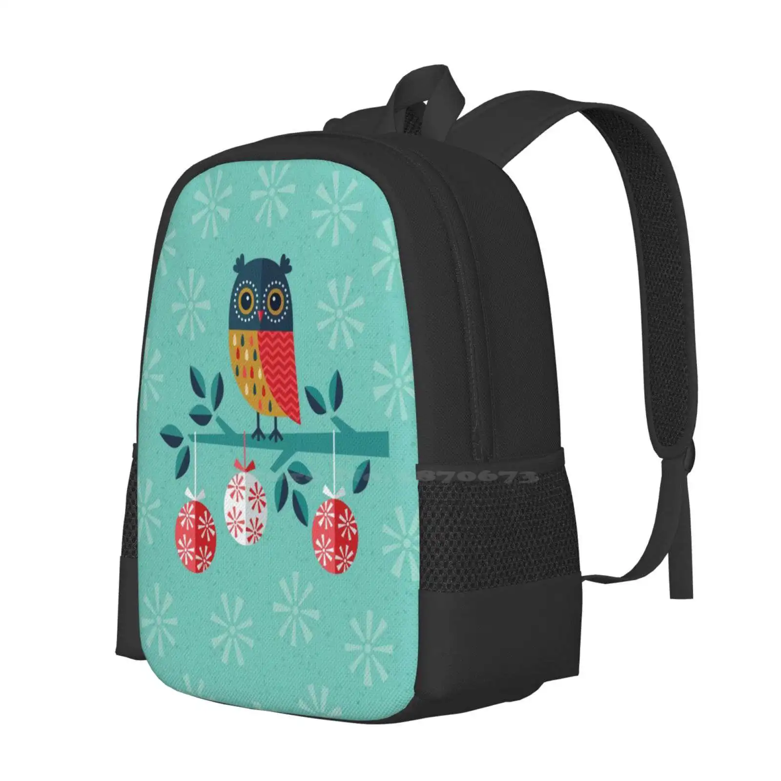 Whoo-Hoo It'S Christmas! Hot Sale Schoolbag Backpack Fashion Bags Christmas Xmas Owls Bird Cartoon Animals Pet Nature December