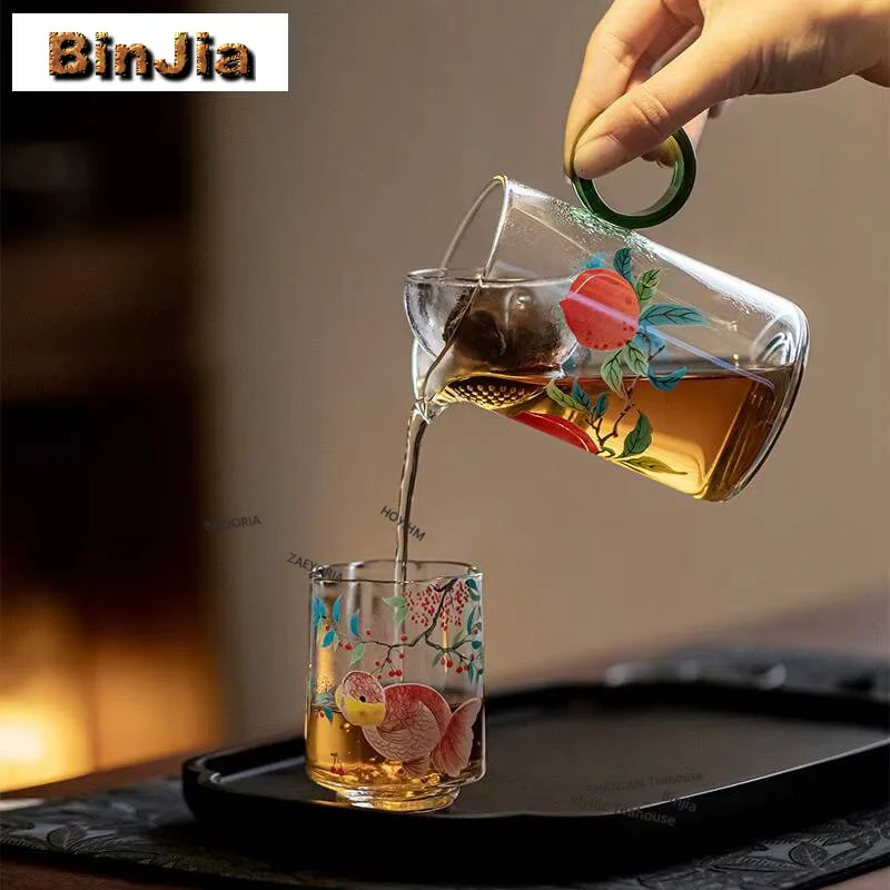 320ml High Borosilicate Glass Longevity Peach Filter Tea Pitcher Chahai Citrus Pu-erh Dispenser Justice Cup Pour Fair Mug Teaset