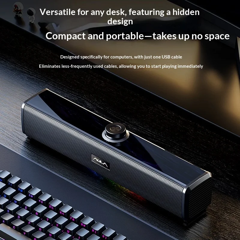 AULA N180 Bluetooth Wired Dual Mode Gaming Soundbar Desktop Stereo Speaker With RGB Light Knob Control For Computer