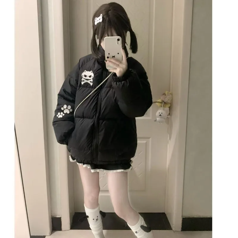 Winter New Preppy Kawaii Cotton-padded Jacket Japanese Subculture Cute Anime Print Coat Women's Retro Harajuku Y2k Loose Outwear