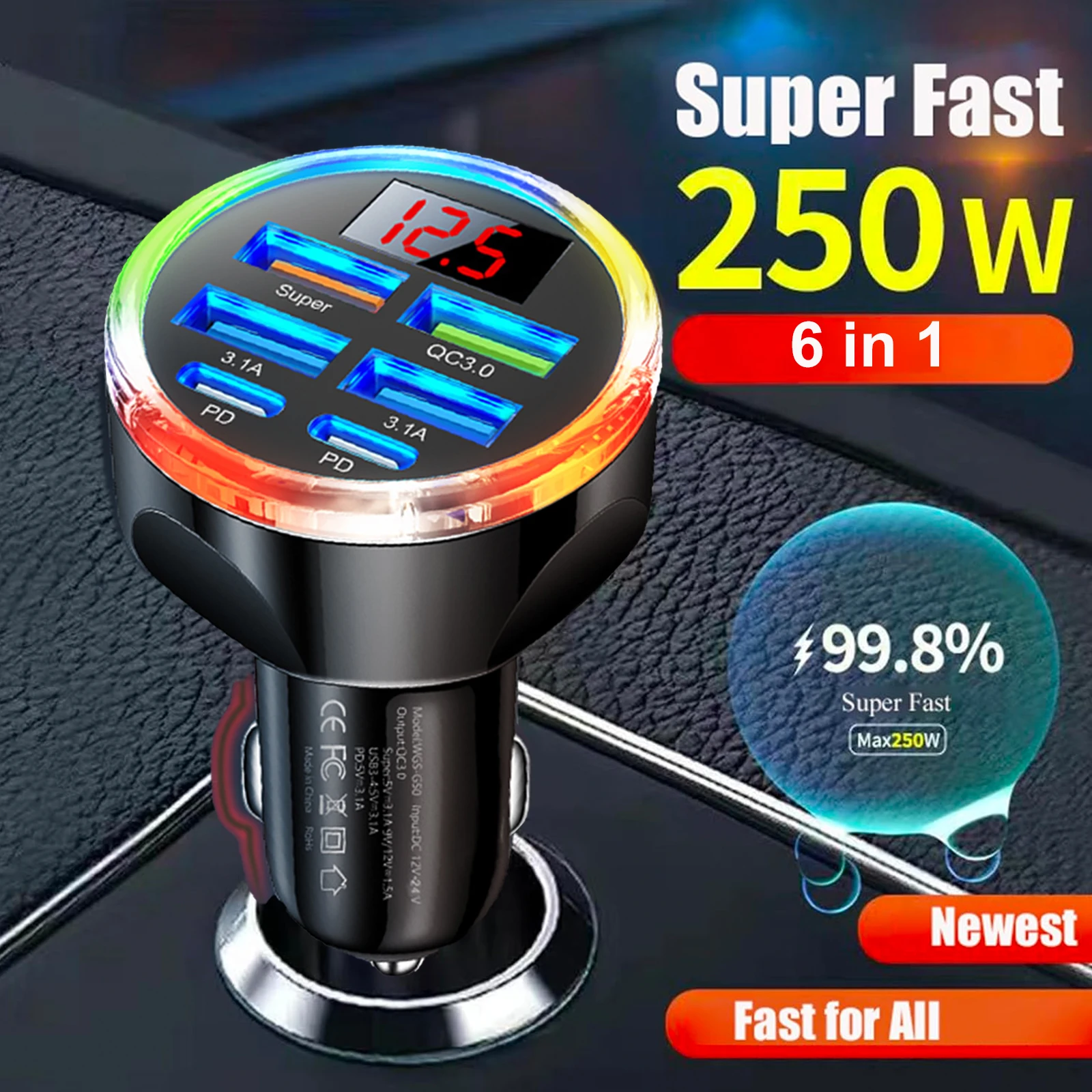 Universal 6 Ports Car Charger  - Usb Hub Type C 评论和价格